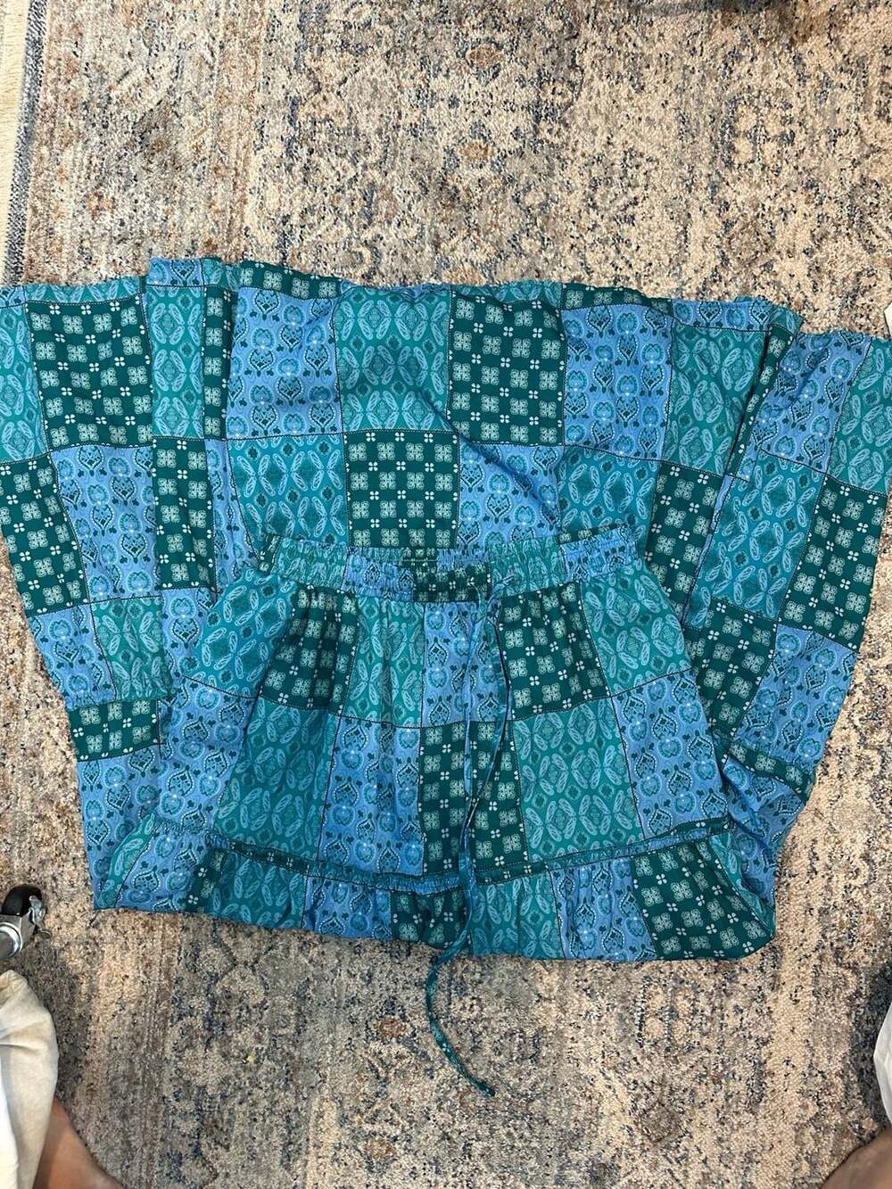 Patchwork Maxi Skirt Blue Green Boho Long Skirt
